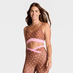 JoyLab Women's Low Support Crossover Sports Bra, L & XL - Brown Floral